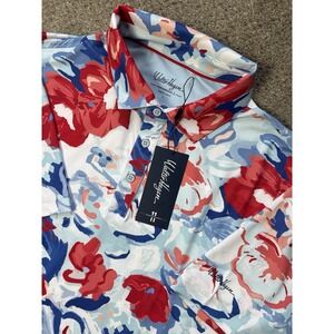 NEW Walter Hagen P11 Printed Performance Golf Polo Guoache Florals Red Mens L